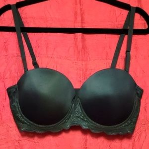 Gillian O Malley black lace satin racerback convertible multi way bra 36D NWOT